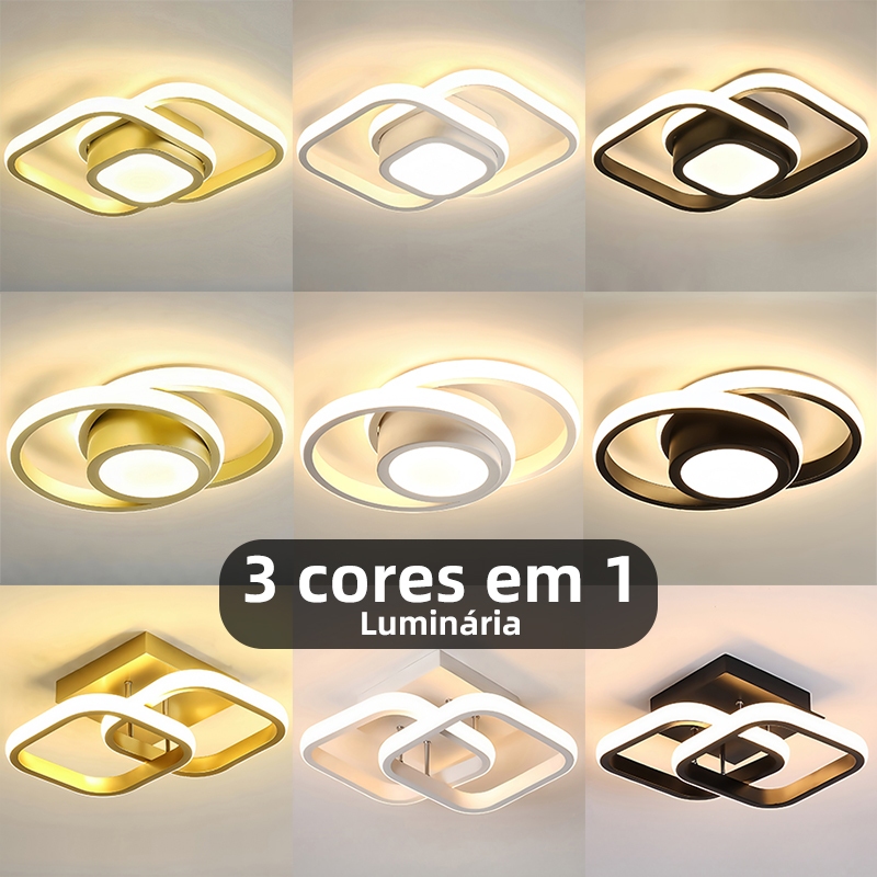 Luminária Plafon Moderno Dourado LED, Para Sala, Quarto, Hall de Entrada, Sala de Estar Bivolt 85-265V