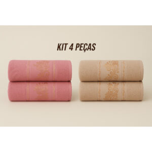 Kit4 Toalhas de Banho Banhão Gigante 100% Algodão – Super Macias, Alta Absorção e Qualidade Premium - KIt 4 Toalhas - Bege&Rose