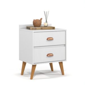 mesa de cabeceira retrô decor com 2 gavetas - MADERO - BRANCO