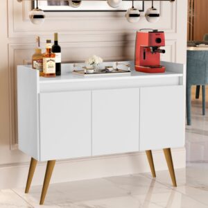 *Aparador Buffet Cantinho Café Sala Jantar Cozinha 4 Portas Puxador Embutido Prateleira Interna K7 - Luxo 3 Branco