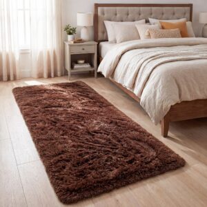 Tapete Passadeira 2,00 x 0,60 Corredor Quarto Sala Beira de Cama Felpudo Peludo - Chocolate