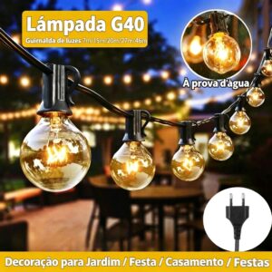 Cordão de 7m/46m Luzes à Prova d'água com Lâmpadas Incandescentes G40 de Perfeito Para Iluminação de Festas no Jardim