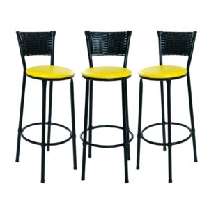 KIT 3 BANQUETAS BANCO ALTO ENCOSTO PRETO COZINHA AREA GOURMET MOVEIS DE JUNCO - amarelo