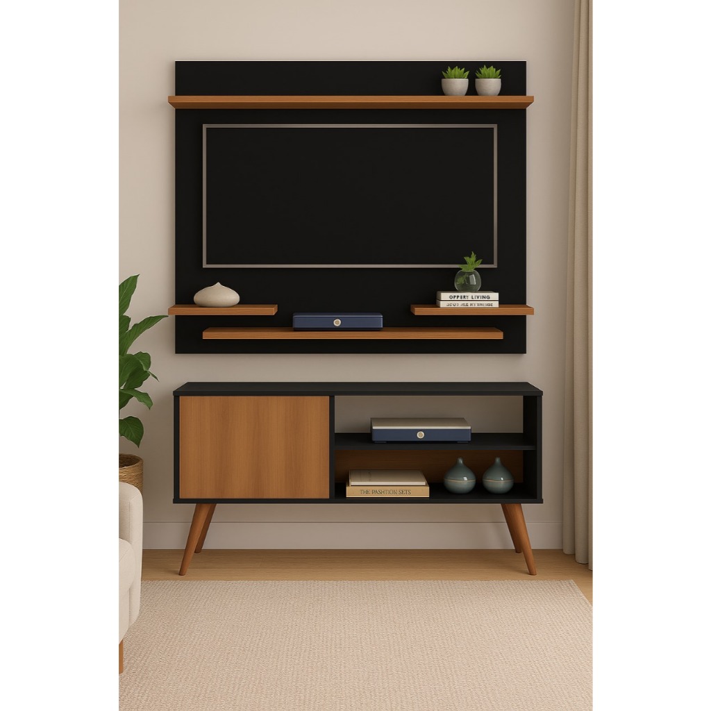 Rack Gardênia Retro com Painel Space para TV até 32” - Cores