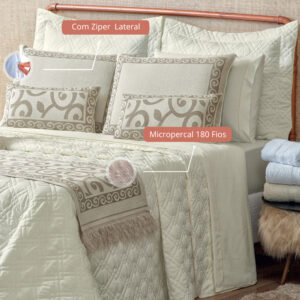 Kit Colcha Cobre Leito Casal King Completo Turin 180 Fios 14 peças Exclusivo Premium