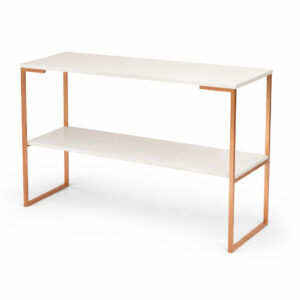 Aparador Industrial Mesa Buffet Balcão Multiuso Decorativo para Sala Cantinho do Café 2 Prateleiras - Bronze/Off White