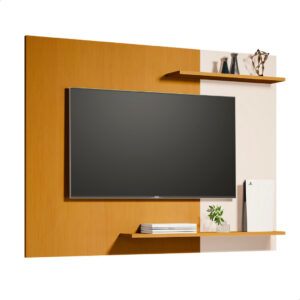 Painel de TV 50 Polegadas Com Nichos 2 Prateleiras Feito Em MDP Montagem Fácil Para Televisão - Nature/Off White