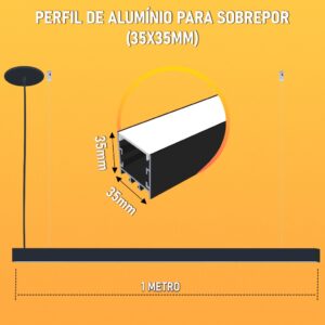 Luminaria de Led Teto Pendente Perfil Retangular Linear Aluminio Sobrepor 1m Bivolt