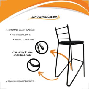 Kit 2 Banqueta Alta Estofada Design Moderno Estilo Industrial Para Bancada Ilha ou Bar