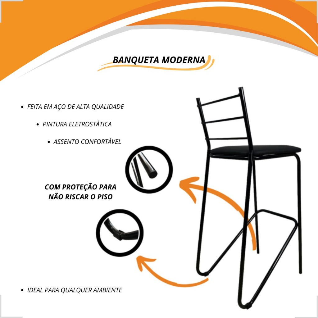 Kit 2 Banqueta Alta Estofada Design Moderno Estilo Industrial Para Bancada Ilha ou Bar