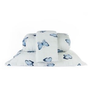 Cobre leito Essencialle Ideal para Cama King Composto por 03 Peças 150 Fios Alg/PL Várias Estampas - Borboletas Azuis