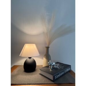 Abajur Cerâmica Porcelana Bivolt com Cúpula Decoração Moderna Sala Quarto Escritório - Preto Fosco