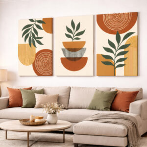 Quadro Decorativo 3 Peças Folhas de Plantas Tropicais em Estilo Boêmio Decoração Para Casa