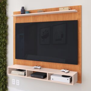 Painel para TV 50 Polegadas Ripado 3 Nichos e Prateleira Suspensa Home Rack Sala Quarto Moderno