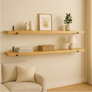 Kit 2 Prateleiras Estilo Industrial com Mão Francesa Invertida Prateleira de Madeira