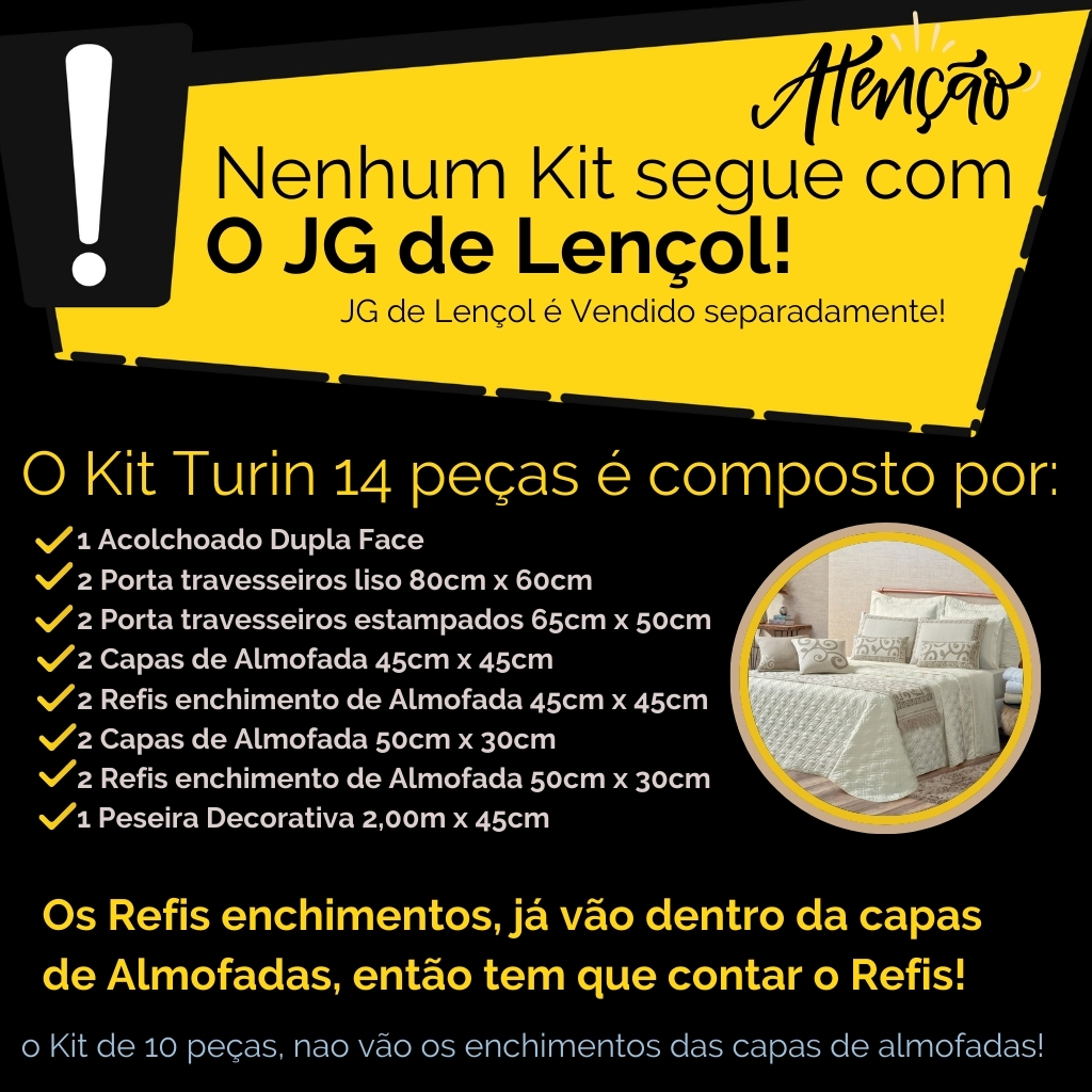 Kit Colcha Cobre Leito Casal King Completo Turin 180 Fios 14 peças Exclusivo Premium