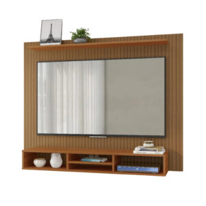 Painel para TV até 60 Polegadas Ripado Para Sala Com Nicho e Prateleira Espaçosa Organização Moderna - 60" | Ripado - Nature