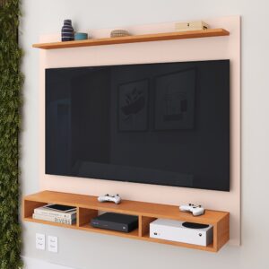 Painel Suspenso Rack Para Sala TV até 50 Polegadas Prateleira e Nicho Ideal Quarto Estante Home
