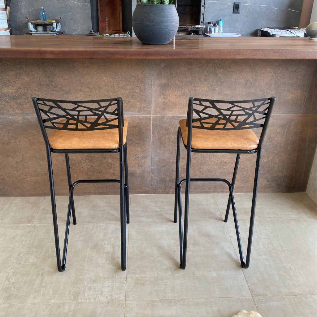 Kit 2 Banqueta Alta Estofada Design Moderno Estilo Industrial Para Bancada Ilha ou Bar