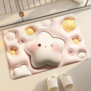 Tapete de Banheiro Efeito 3D Antiderrapante Super Absorvente Saída Chuveiro Box Super Absorvente 58x38cm - estrela rosa-43