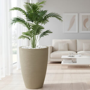 Vaso Grande para Plantas 58x36cm Moderno em Polietileno Decorativo Cone Grafiato Escovado Luxo - Bege