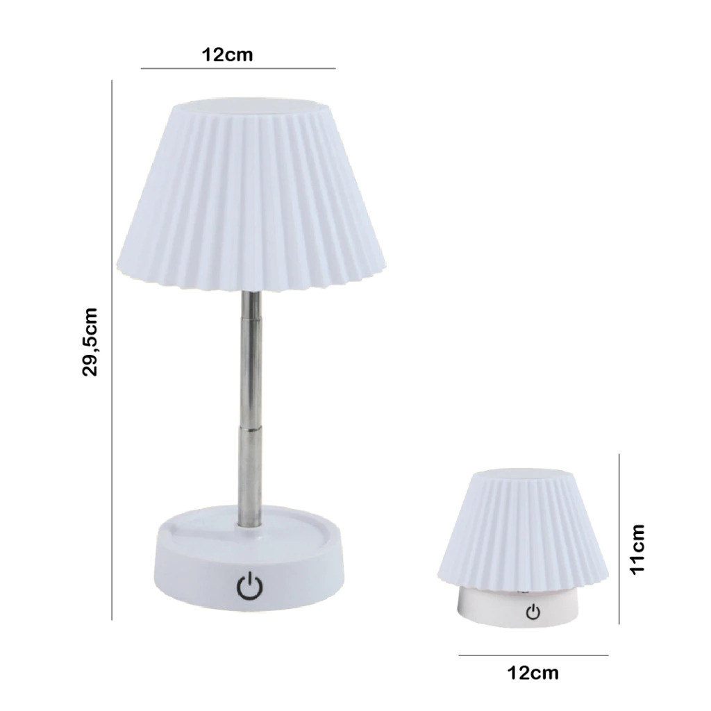 Abajur De Mesa Recarregável Retrátil Em Aço - Luminária Led USB Com Luz Branco Quente Ajustável Sem Fio Design Moderno