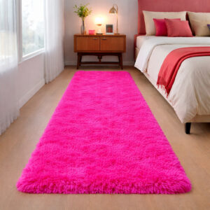 Tapete Passadeira 2,00 x 0,60 Corredor Quarto Sala Felpudo Várias Cores - Pink