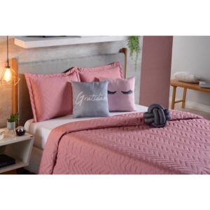 Kit Decorativo Cama Queen Cobre Leito Matelado - Rose / Nó Cinza