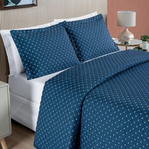 Kit Cobre Leito Ravena Casal Padrão/Queen/King3 Peças Matelado Micropercal 200 Fios - Marinho