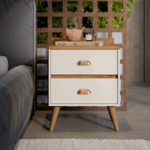 mesa de cabeceira retrô decor com 2 gavetas