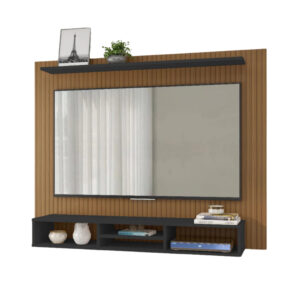 Painel para TV até 60 Polegadas Ripado Para Sala Com Nicho e Prateleira Espaçosa Organização Moderna - 60" | Ripado - Preto