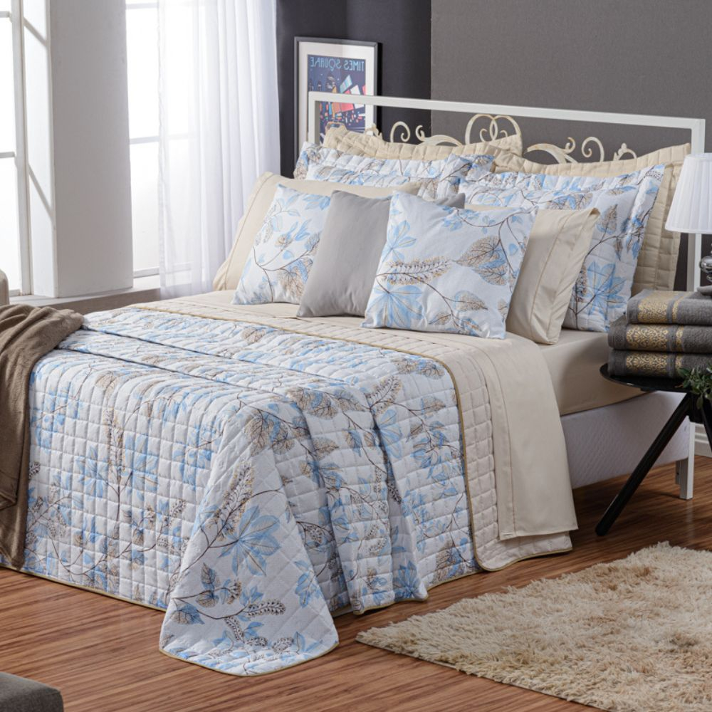 Kit Colcha Cobre Leito Top Line Estampado 3 Pçs 180 fios Premium