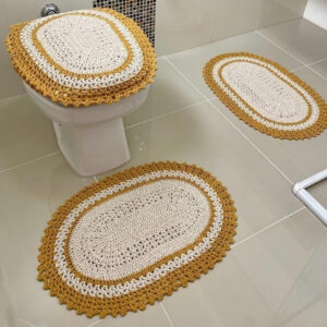 Jogo De Banheiro Em Crochê 3 Peças Vezinho Artesanal - Mostarda