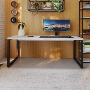 Mesa Presidente 190x70x75cm Yon - Branco TX/Est.Preta