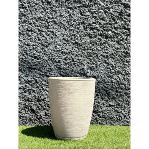 Vaso para Plantas Decorativo em Polietileno Coluna Bojo Escovado C/ Prato Coletor N2 - Bege