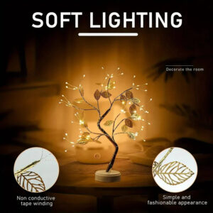 Luminária Arvore LED Folhas Dourada para Casa Decoração do Quarto Iluminação de Mesa de Cabeceira