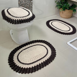 Jogo De Banheiro Em Crochê 3 Peças Vezinho Artesanal - Marrom