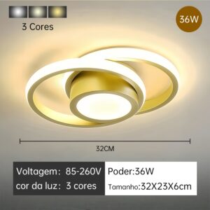 Luminária Plafon Moderno Dourado LED, Para Sala, Quarto, Hall de Entrada, Sala de Estar Bivolt 85-265V - HH250910(32x23x6CM)