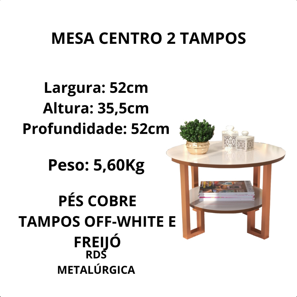 Mesa De Centro 2 Tampos Decorativa Para Sala Com Pés em Rosé Gold