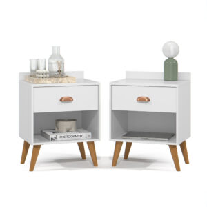 Kit com 2 Mesa de cabeceira Pérola pé palito - Cores - KIT PÉROLA - BRANCO