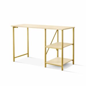 Escrivaninha Mesa Office Estudo Estilo Industrial 110cm KLM Móveis - Dourado/Off White