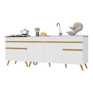 Kit com 2 Balcões de Cozinha 150cm e 70cm Veneza Multimóveis V2073 - Branco/Dourado