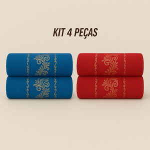 Kit4 Toalhas de Banho Banhão Gigante 100% Algodão – Super Macias, Alta Absorção e Qualidade Premium - KIt 4 Toalhas - Azul&Bordo