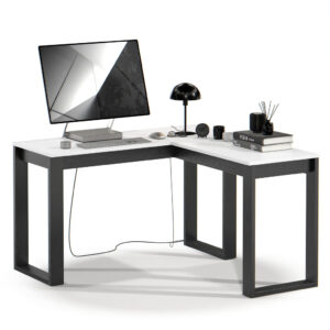 Escrivaninha de Canto Berlim em L MDF MDP Preto Cinamomo Mesa Home Office Escritório Moderna - Branco
