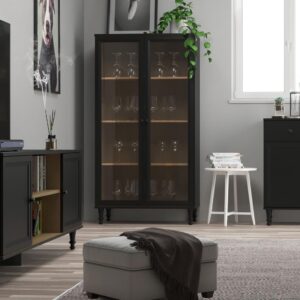 Cristaleira Estante Para Livros Ditália 2 Portas Vidro E-957 - Preto