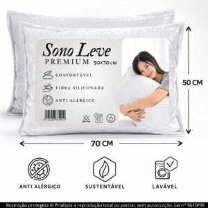 Kit 2 Travesseiros Ganso 50x70 Sono Leve Premium Fibra Siliconada Ultra Macio Anti Alérgico Lavável