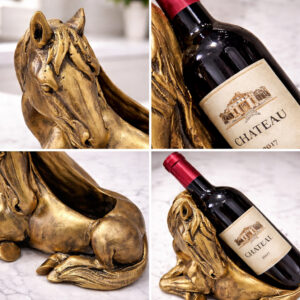 Porta Vinho Decorativo Cavalo Dourado – Escultura Luxo para Garrafa