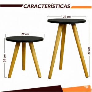 Conjunto de Mesinhas Canto E Apoio Pe Palito Madeira Tripe Porta Quadros E Objetos MDF Branco - PRETO