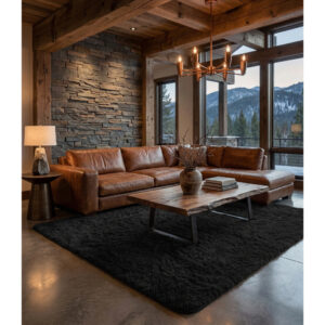 Tapete Sofá Provador Quarto Peludo 195 X 240 Cm Antiderrapante Ins Mesclado Shaggy - Preto Liso