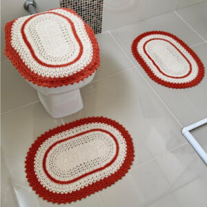 Jogo De Banheiro Em Crochê 3 Peças Vezinho Artesanal - Laranja